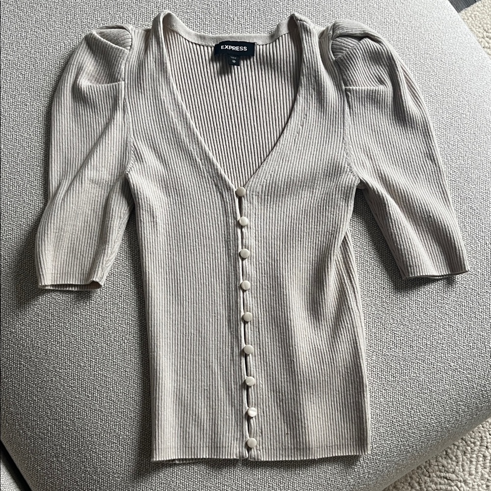 Express Women's Beige Ribbed Cardigan